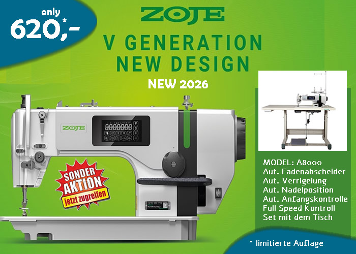 ZOJE A8000-D4-TP-02 SET mit Tisch – 1-Nadel Steppstich Vollautomatic Lockstitch Machine – Neuheit nur 620 EUR